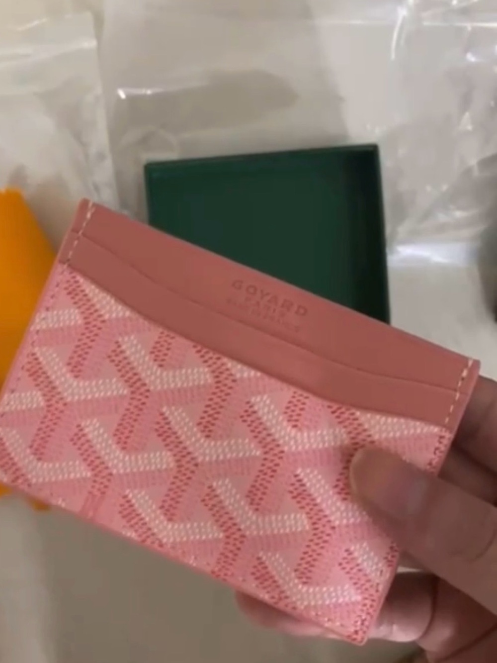 Goyard Pink Chevron Card Holder Wallet